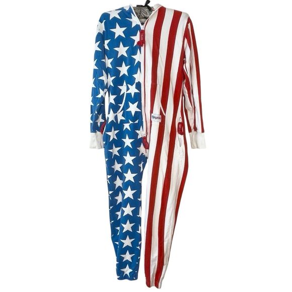 Tipsy Elves Jumpsuit American Flag Patriotic Stars and Stripes Print Size Small - Picture 1 of 9